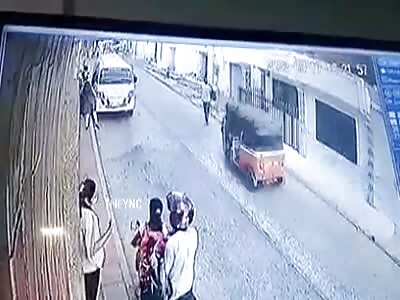 Little student hit by motorcycle taxi