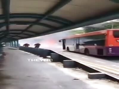 Burning car explodes