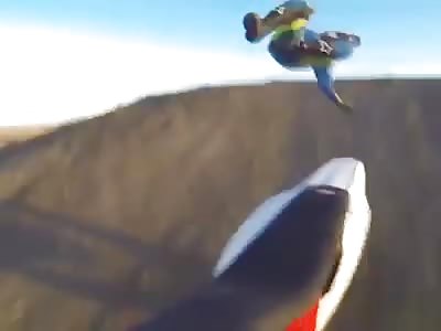 His motorcycle escapes when the man tries to do an acrobatics