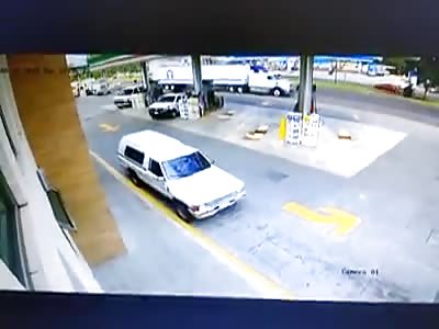 Driver is Riddled with Bullets at a Gas Station 
