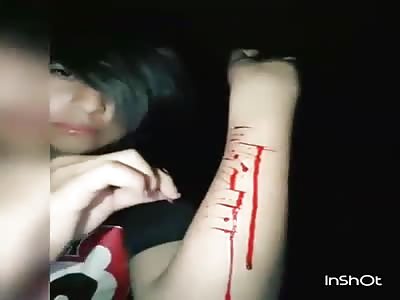 Young man hurts himself while listening to sad music