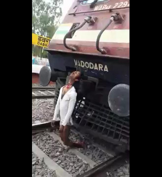 Creepy Longer Version - Man Impaled on Moving Train