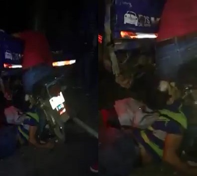 Heavy-Set Motorcyclists died embedded in the back of the truck