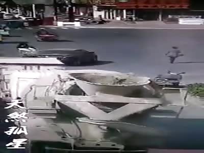 The motorcycle was hit by the truck