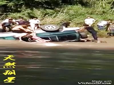 The accident- car fell into the river