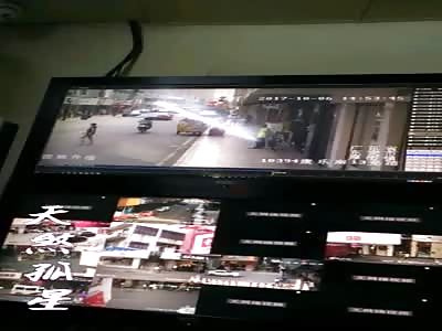 The billboard accidentally falls to hit the man