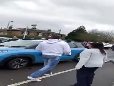 Crazy woman on a rampage in lot