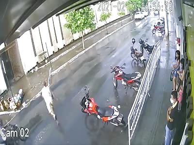 Idiot crossing the street