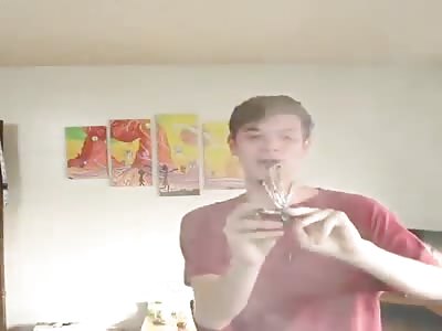 Dumb guy smoking 5 doobies at the same time and gets really high, can't handle the smoke