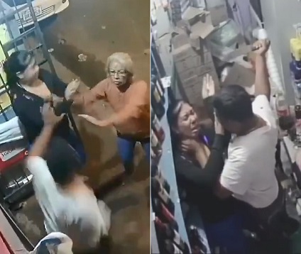 Deranged Husband Threatens and Beats His Wife with a Knife in Front of Her Mother