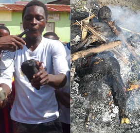 Cannibal Eating the Roasted Leg of the Man they Just Killed 