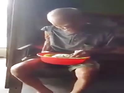 Creepy old man eating 