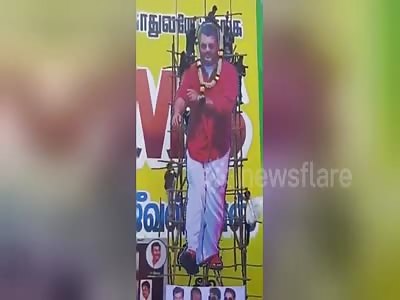Actor cutout scaffolding collapses as fans climb on top in South India