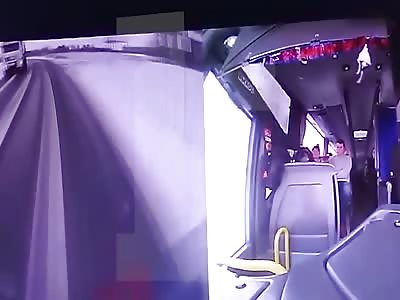 Bus full of people collided with a truck