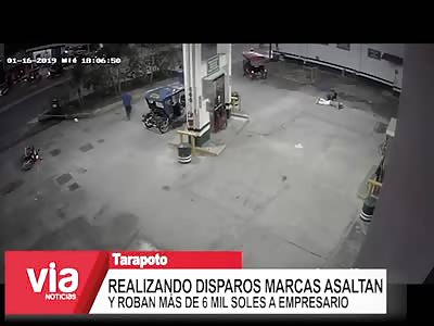 Fall, theft & shooting on a gas station