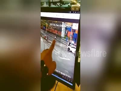 Woman has incredible near miss after out-of-control lorry crashes into