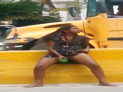 Homeless Woman Fitting a Large Soda Bottle up Her Cunt