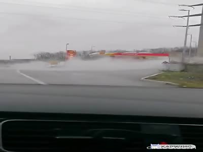 Petrol station explosion (three angles)