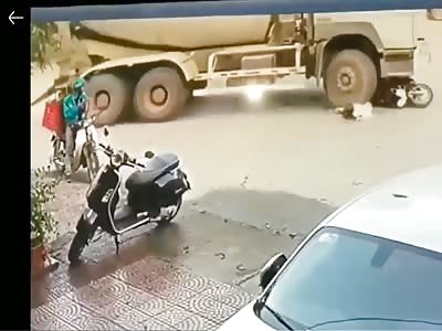 Biker Double Tapped by Cement Truck