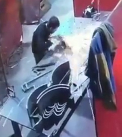 Grinder Disc Slices Guys Throat.