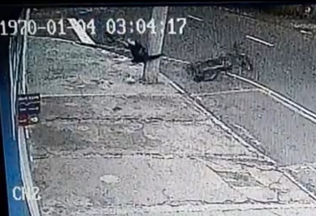 Motorbiker Meets Pole Head On