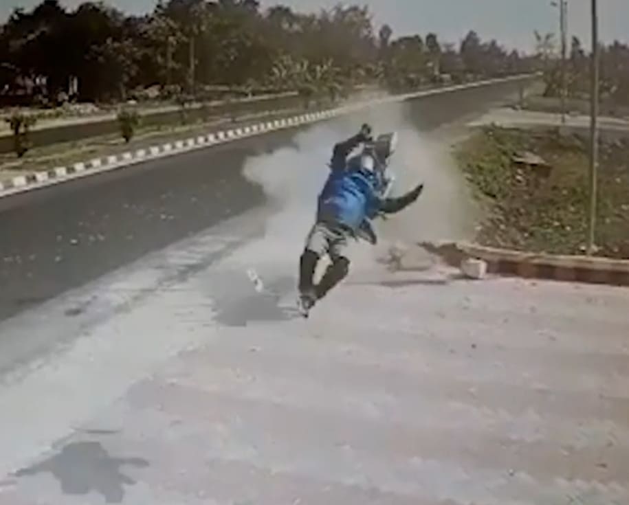 Old Man On Bike Takes Flight