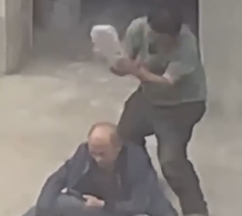 Old Guy Brutalized With Cement Slab