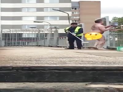 Russian crackhead goes berserk naked in the rail hub.