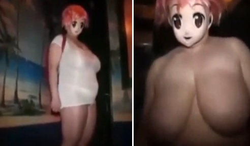 Huge Boobed Girl wears this Bizarre Mask but still Gets Fucked