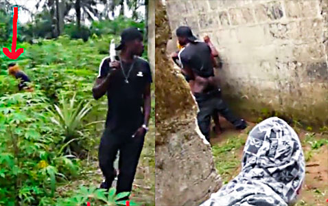 Her very dangerous cuckold husband with a big knife in his hands 