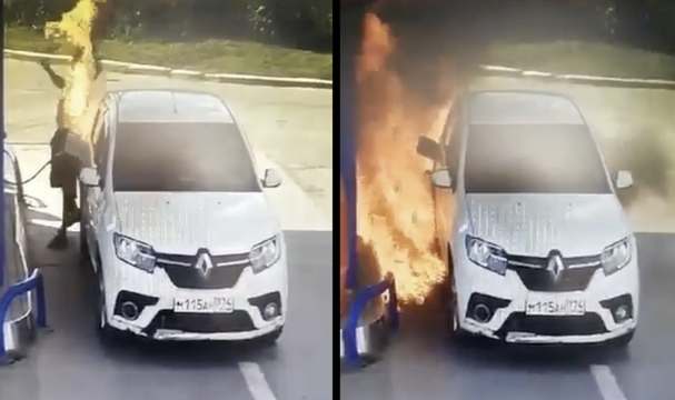 Absolute Moron uses a Lighter at a Gas Station...