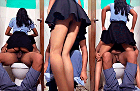 schoolgirl blackmails her teacher and forces him to fuck in the bathroom 