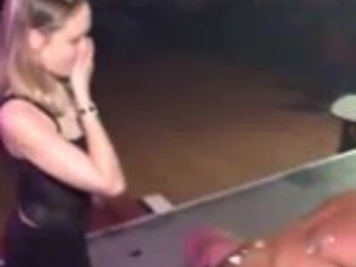Shy girl blows stripper
