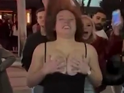 Great backflip and next level reflexes for her Boobs