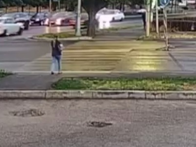 Blonde running across the Street never even Looked