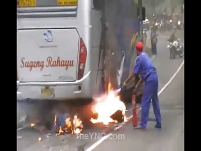Rider in Blue Burns Underneath Bus after Horrific Accident