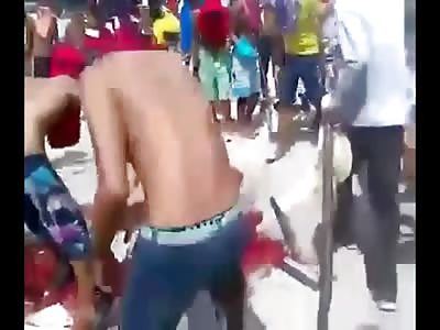 Longer Video of Fat Inmate being Ripped Apart by Crazy Prison Killers...Stick of Wood out of Man's Ass 