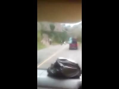 Brutal Head On Collision Kills Motorcyclist Instantly..People Standing in Pick Up Truck on the Highway 