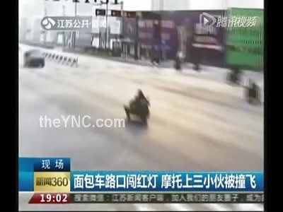 Three at Once..Triple Riding Scooter Riders Find Out Why its a Really Bad Idea 