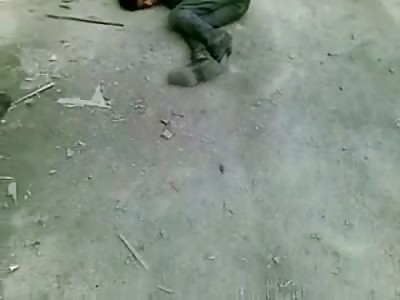 Brutal Murder: Scared Man is Killed with a Bayonet with Stabbing to the Neck and Back 