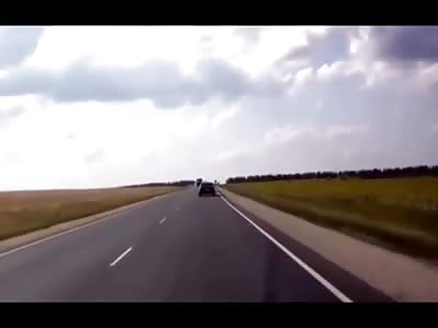 Black Car Basically Disintegrated by Semi-Truck on Highwar