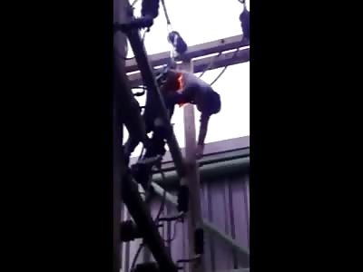 Man Electrocuted Still Alive, Burning While Dangling from Power Lines