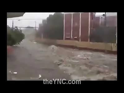 Man and Taxi Washed Away During Raging Violent Flood