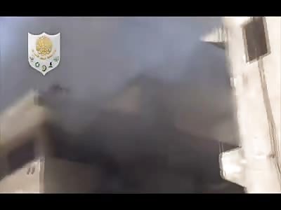 4 Men with Hands Up and Surrendering are Executed by Grenade on Top of a Roof...