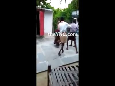 Moments After a man Beheaded a Woman..He Tosses Her Head at the Body 