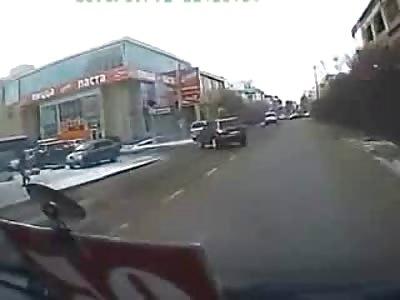 First Person Camera View of Vehicle that Loses Control and Skids into Pedestrians