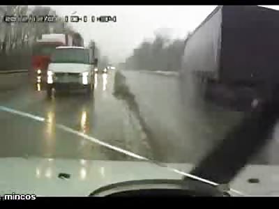 Okay, Hands Down the Scariest Moment in Someone Life.. Sandwiched by Two 18 Wheeler Tractor Trailers!!!