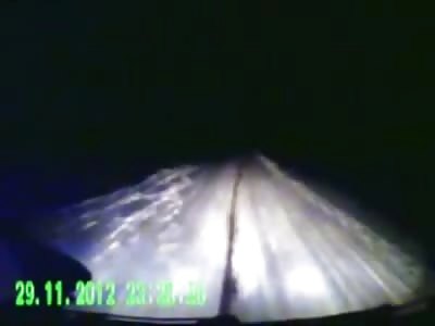 Running Over a Group of Horses on a Snowy Road