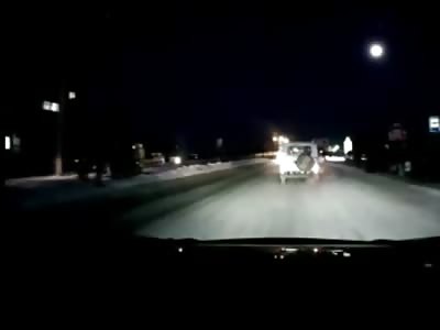 Crossing Pedestrian Ends up Road Kill When Oil Tanker Hits Him