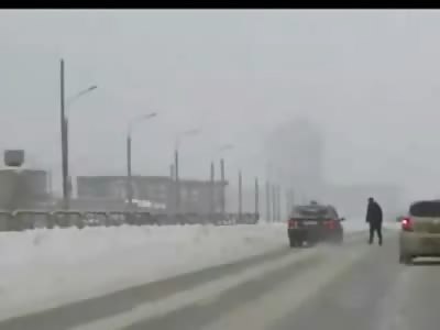 Absolutely Brutal Crash Killing Pedestrian on Snowy Road